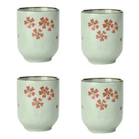 4Pcs Japanese Style Pink Cherry Blossom Ceramic Teacups Small Straight Wine Cups 150ML