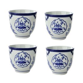 4Pcs Chinese Porcelain Lotus Ceramic Teacups Small Straight Wine Glass 150ML