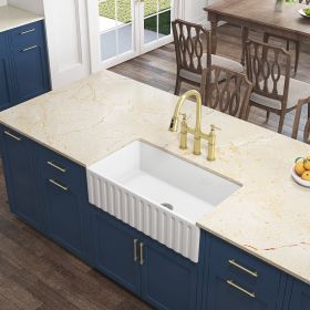 White Farmhouse Sink;  Fireclay Porcelain Reversible Single Bowl Apron-Front Kitchen Sink;  Luxury Unique Design Ceramic Farm Sink