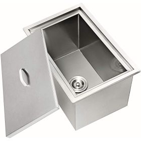 Drop in Ice Chest 20.6"Lx13.6"Wx12.6"H with Cover 304 Stainless Steel Drop in Cooler Included Drain-pipe and Drain Plug Drop in Ice Bin for Cold Wine