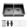 Lordear 33 Inch Kitchen Sink Drop-in Topmount Sink 16 Gauge Double Bowl 50/50 Gunmetal Black Stainless Steel Sink