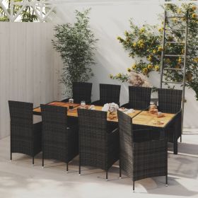 9 Piece Patio Dining Set with Cushions Poly Rattan Black