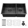 Double Bowl(60/40) Undermount Sink- 33"x19" Gunmetal Black Double Bowl Kitchen Sink 16 Gauge with Two 10" Deep Basin