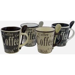 Gibson Bareggio 8 Piece 13 Ounce Coffee Mug with Spoon Set; Service for 4