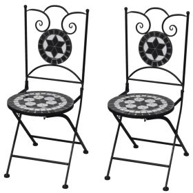 Folding Bistro Chairs 2 pcs Ceramic Black and White