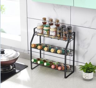 Black Three Tier Kitchen Seasoning Storage Rack Counter Organizer Spice Rack Shelf for Seasoning Jars,Spice Jars Sauce Bottles KJZWJ018-3HEI Two style