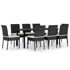 9 Piece Patio Dining Set Poly Rattan Black