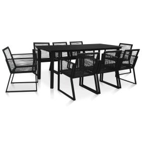 9 Piece Patio Dining Set PVC Rattan Black