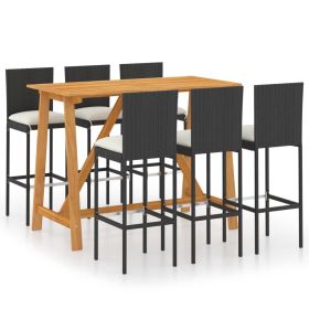 7 Piece Patio Bar Set with Cushions Black