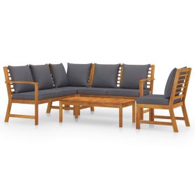 5 Piece Patio Lounge Set with Cushion Solid Acacia Wood