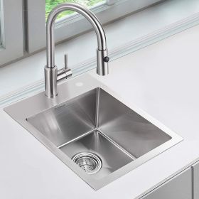 15-Inch Drop-in Kitchen Sink;  16 G Stainless Steel Topmount Wet Bar or Prep Sinks Single Bowl