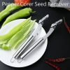 2pcs Pepper Corer; Stainless Steel Fruit Corer; Vegetable Corer; Corer With Serrated Slices And Handle; For Jalapeno