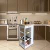 Kitchen Island & Kitchen Cart; Mobile Kitchen Island with Two Lockable Wheels; Rubber Wood Top; Black Color Design Makes It Perspective Impact During