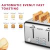 Toaster 4 Slice; Geek Chef Stainless Steel Extra-Wide Slot Toaster with Dual Control Panels of Bagel/Defrost/Cancel Function; 6 Toasting Bread Shade S