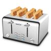 Toaster 4 Slice; Geek Chef Stainless Steel Extra-Wide Slot Toaster with Dual Control Panels of Bagel/Defrost/Cancel Function; 6 Toasting Bread Shade S