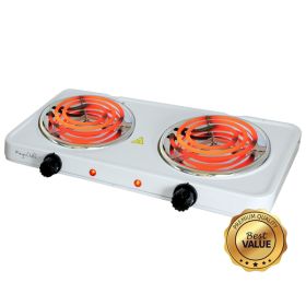 MegaChef Electric Easily Portable Ultra Lightweight Dual Coil Burner Cooktop Buffet Range in White