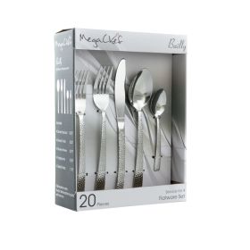 MegaChef Baily 20 Piece Flatware Utensil Set, Stainless Steel Silverware Metal Service for 4 in Silver