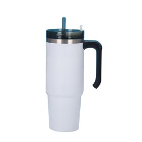 30oz 20oz Handle Vacuum Thermal Mug Beer Cup Travel Car Thermo Mug Portable Flask Coffee Stainless Steel Cups With Lid And Straw (Color: White, Capacity: 600ml)