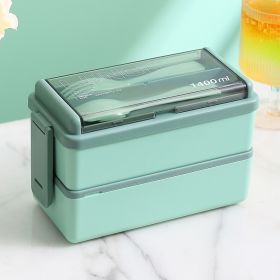 Portable Hermetic Grid Lunch Box School Children Student Bento Box With Fork Spoon Leakproof Microwavable Prevent Odor School (Color: Green 1400ml)