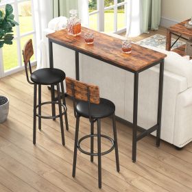 Bar Table Set with 2 Bar stools PU Soft seat with backrest (Color: Rustic Brown)