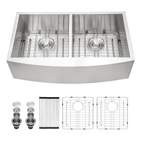 Lordear 36 Inch Farmhouse Sink 18 Gauge Kitchen Sink Apron Front Double Bowl 50/50 Stainless Steel Sink (Design: 50/50, size: 36)