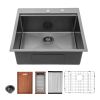 Lordear Drop In Workstation Sink Topmount 16 Gauge Stainless Steel Single Bowl Gunmetal Black Kitchen Sink