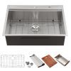 Lordear Drop In Workstation Sink Topmount 16 Gauge Stainless Steel Single Bowl Gunmetal Black Kitchen Sink