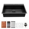 Lordear Drop In Workstation Sink Topmount 16 Gauge Stainless Steel Single Bowl Gunmetal Black Kitchen Sink