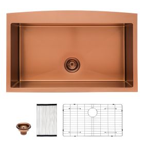 Lordear Gold Farmhouse Sink 16 Gauge Kitchen Sink Apron Front Single Bowl Rose Gold Stainless Steel Sink (Color: Rose Gold, size: 36)