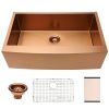 Lordear Gold Farmhouse Sink 16 Gauge Kitchen Sink Apron Front Single Bowl Rose Gold Stainless Steel Sink