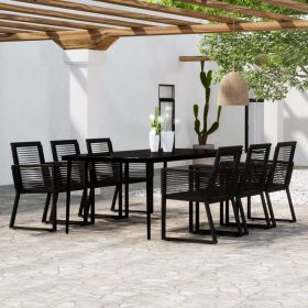 7 Piece Patio Dining Set Black (Color: Black)