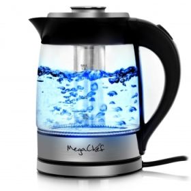 MegaChef 1.8 Liter Cordless Glass and Stainless Steel Electric Tea Kettle with Tea Infuser (Color: Black)