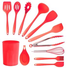 Cooking Baking 10 PCS Spatula Set High Heat Resistant Kitchen Utensil Set (Color: Red, Type: Kitchen Tools 12 Pcs)