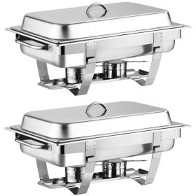 9 Quart 2 Packs Chafing Dish Chafer Dishes Buffet Set Stainless Steel Rectangular Chafing Dish Set (Color: Stainless Steel B, Type: 2 Packs)