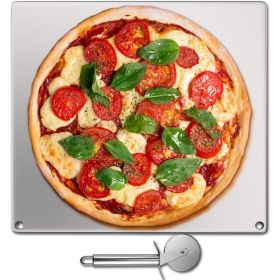 Party Dinner Steel Pizza Baking Plate Stone Baking Surface For Oven Cooking And Baking (Color: SilverSize14" x 14" x 0.4")