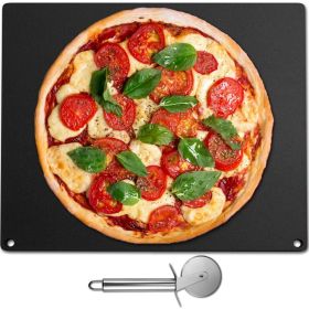 Party Dinner Steel Pizza Baking Plate Stone Baking Surface For Oven Cooking And Baking (Color: BlackSize16.1" x 14.2" x 0.4")