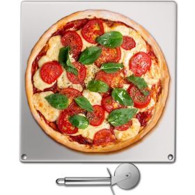 Party Dinner Steel Pizza Baking Plate Stone Baking Surface For Oven Cooking And Baking (Color: SilverSize16" x 14" x 0.2")