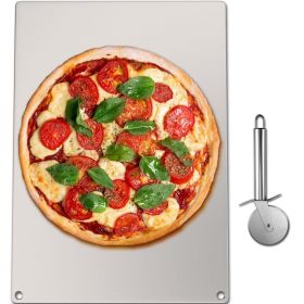 Party Dinner Steel Pizza Baking Plate Stone Baking Surface For Oven Cooking And Baking (Color: SilverSize20" x 14.2" x 0.2")