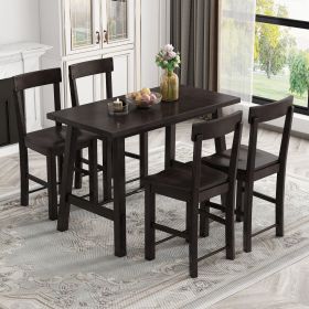 Minimalist industrial Style 5-Piece Counter Height Dining Table Set Solid Wood & Metal Dining Table with Four Chairs for Small Space (Color: Espresso)