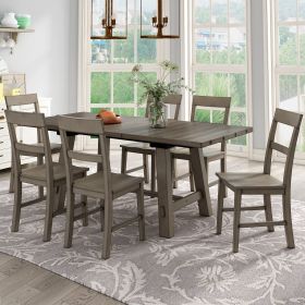 Retro Industrial Style 7-Piece Dining Table Set Extendable Table with 18' Leaf and Six Wood Chairs (Color: gray)