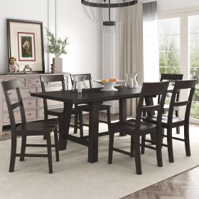 Retro Industrial Style 7-Piece Dining Table Set Extendable Table with 18' Leaf and Six Wood Chairs (Color: Espresso)