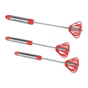 Home Commercial Rotating Turbo Push Self Turning Whisk Mixer Milk Frother 3-Pack (Color: RedMaterialStainless steel)