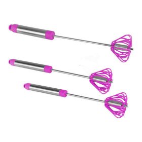 Home Commercial Rotating Turbo Push Self Turning Whisk Mixer Milk Frother 3-Pack (Color: PurpleMaterialStainless steel)