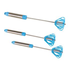 Home Commercial Rotating Turbo Push Self Turning Whisk Mixer Milk Frother 3-Pack (Color: BlueMaterialStainless steel)