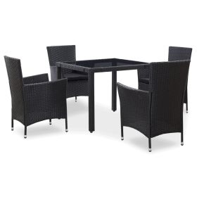 5 Piece Patio Dining Set Poly Rattan Black (Color: Black)