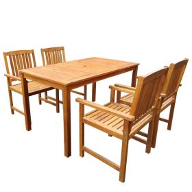 5 Piece Patio Dining Set Solid Acacia Wood (Color: Brown)