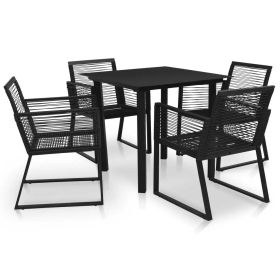 5 Piece Patio Dining Set PVC Rattan Black (Color: Black)