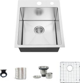 18-Inch Drop-in Kitchen Sink;  16 G Stainless Steel Topmount Wet Bar or Prep Sinks Single Bowl (Color: Brushed Satin)