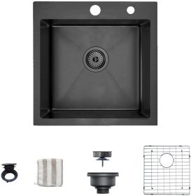 18-Inch Drop-in Kitchen Sink;  16 G Stainless Steel Topmount Wet Bar or Prep Sinks Single Bowl (Color: Nano Black)