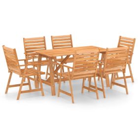 7 Piece Patio Dining Set Solid Acacia Wood (Color: Brown)